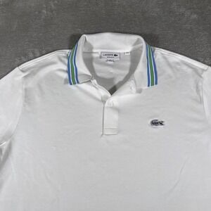 Lacoste Polo Shirt Mens 2XL White Regular Fit Tipped Collar Croc‎ Logo